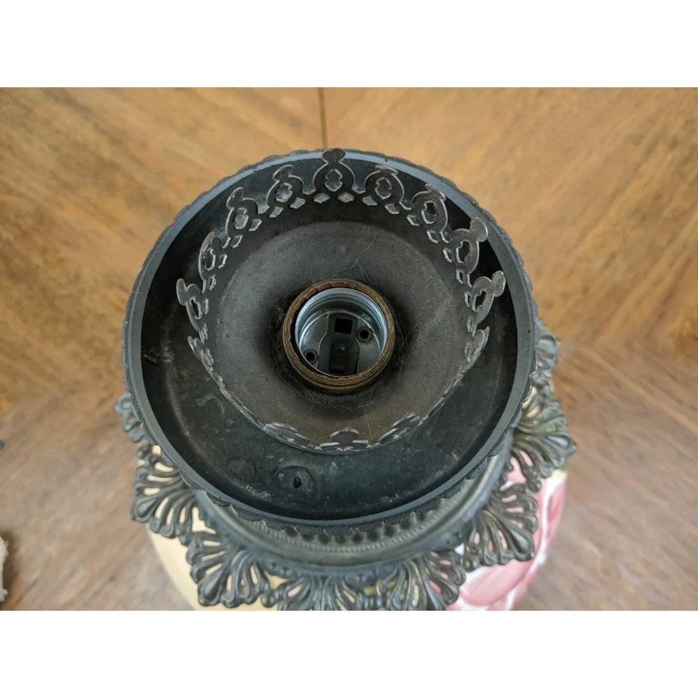 Antique Victorian Art Nouveau Gone With the Wind Hand Painted Peony Floral Lamp